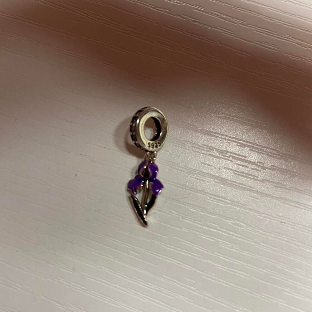 Purple Flower Dangle Charm For Bracelet